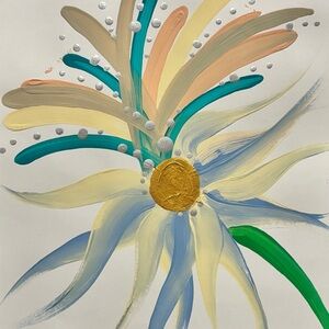 Blue and Vanilla Flower with silver and gold accents